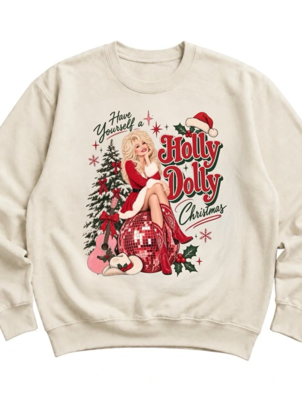 Cream Holly Dolly Christmas Graphic Sweatshirt